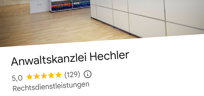 Bewertungsprofil Anwaltskanzlei Hechler
